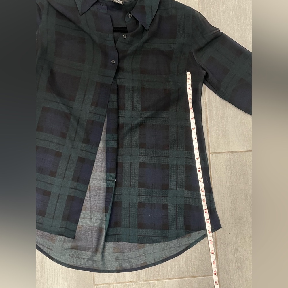 LORD & TAYLOR Sheer Plaid Green & Blue Blouse Top Women Sz Small Office - Picture 8 of 9